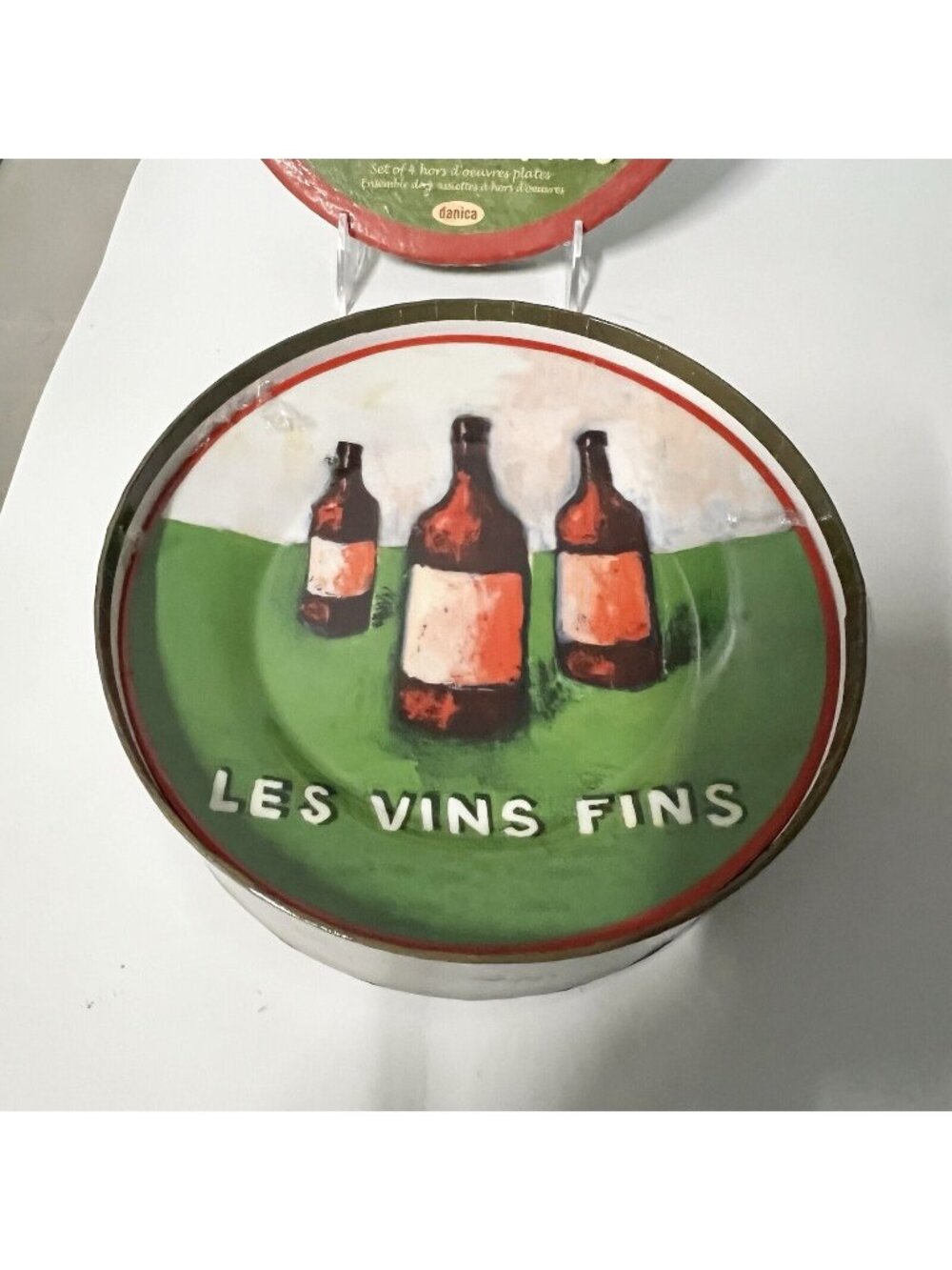 Danica Les Vins Fins Set 4 Hors D'oeuvres Plates Wine Bottle Theme New worn box